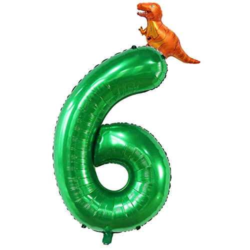 40 Inch Green Number 6 & Mini Dinosaur Balloon For Boys Birthday Party Decorations, 6Th Birthday Dinosaur Party Supplies Jungle Theme Green Birthday Patry Balloons Decorations #TOP5