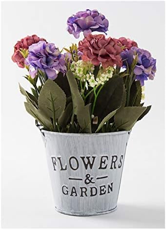 LODESTAR Artificial Flowers in Metal Pot Mini Fake Floral Bouquet Indoor Outdoor Home Wedding Decoration - Purple