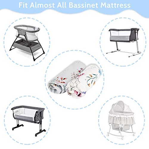 Pea Pod Bassinet Sheet 2 Pack Ultra Soft Stretch Bassinet Fitted Sheet For Baby Girls Boys Jersey Knit Universal Cradle Sheet For Rectangle, Oval And Hourglass Bassinet Pad/Mattress, Stylish Floral #TOP3