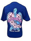Southern Attitude Flower Turtle Royal Blue Short Sleeve T-Shirt (Medium)