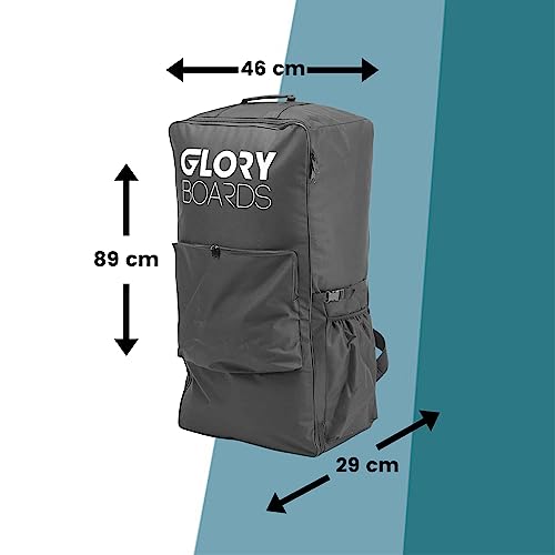 Glory Boards – SUP Rucksack – H 89 x B 46 x T 29 cm – hohes Packvolumen für komplettes Stand Up Paddle Equipment – optimale Entlastung - Bequeme Tragegurte – rückenfreundlich – praktische Außentasch