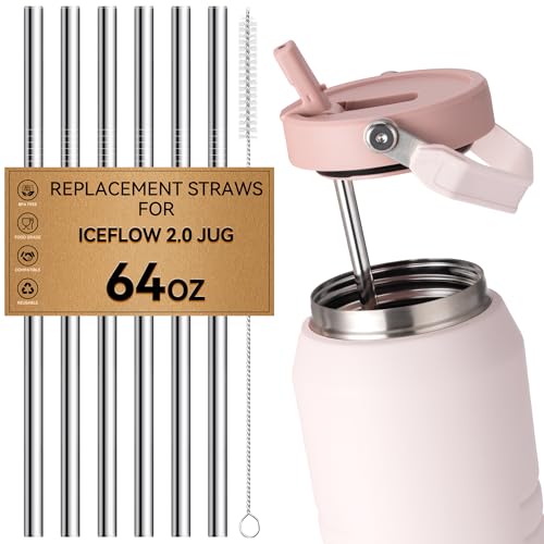 Image of Metal Straws for Stanley IceFlow 64 oz 2.0 Flip Straw Jug, Stainless Steel Replacement Straws for Ice Flow 64oz Jug,7mm & 9.4mm Size Options-Check Numbers on Lid Before Order(9.4mm)