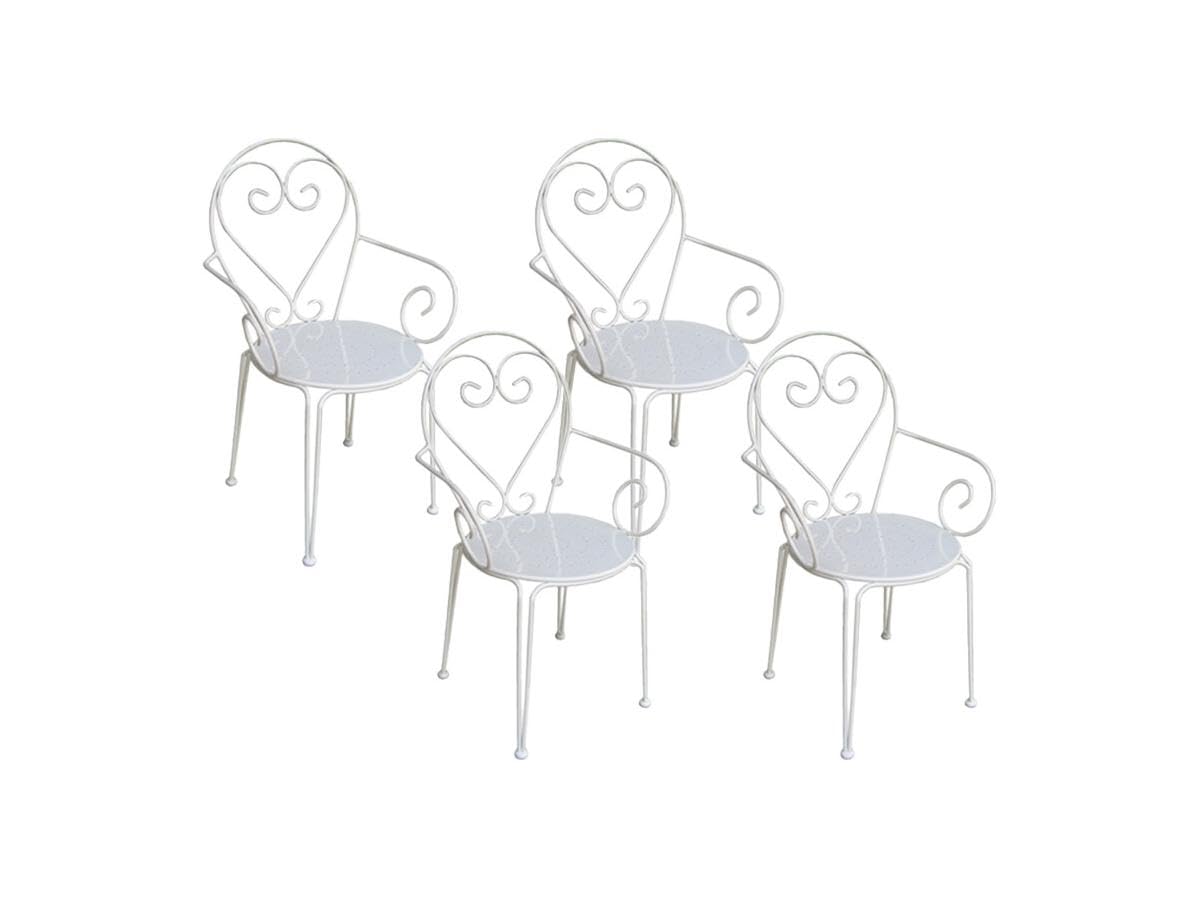 Vente-unique - Lot de 4 fauteuils de Jardin empilables en métal façon Fer forgé - Blanc - GUERMANTES de MYLIA
