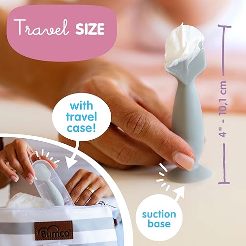 Bumco Diaper Clutch Bag and Mini Cream Spatula - Baby Travel Essentials, Small Bag with Wipes Dispenser, BPA-Free Butt Spatula, Mini Cream Applicator with Case