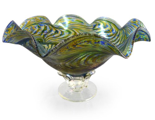 Modern Artisans American Hand-Blown Fluted Art Glass Pedestal Bowl in