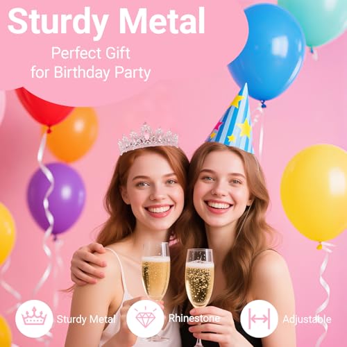 Birthday Tiara and Crown with Sash, Birthday Tiara for Women Party (Pink)