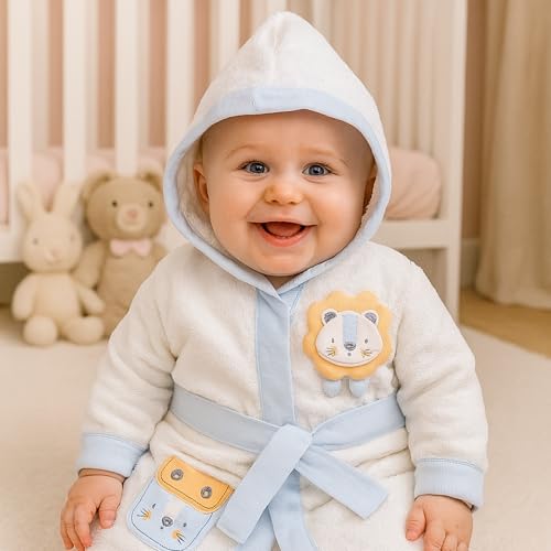 Peignoir à capuche bébé coton lion bleu idée cadeau naissance - 7
