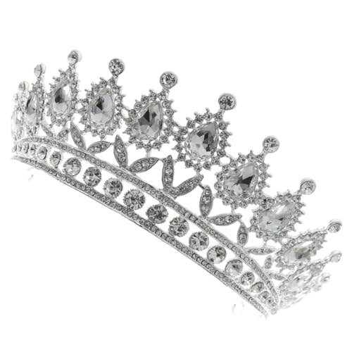 王冠の髪飾り レトロなヘッドバンド 女性ティアラ 女王のティアラ 女性用ヘアアクセサリー 女性用ヘアゴム 花嫁のカチューシャ レディースカチューシャ ラインストーン Silver BIUDECO