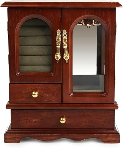 KEuLen Joyero de Madera, Caja Joyero, Joyero Madera, Organizador de Joyas Grande con 2 cajones, Caja de Madera Dura for Guardar Joyas(B)