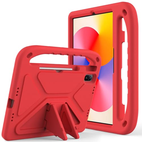 Étui Huawei MatePad SE 11 2024 rouge : protection enfant avec poignée et support de table intégré