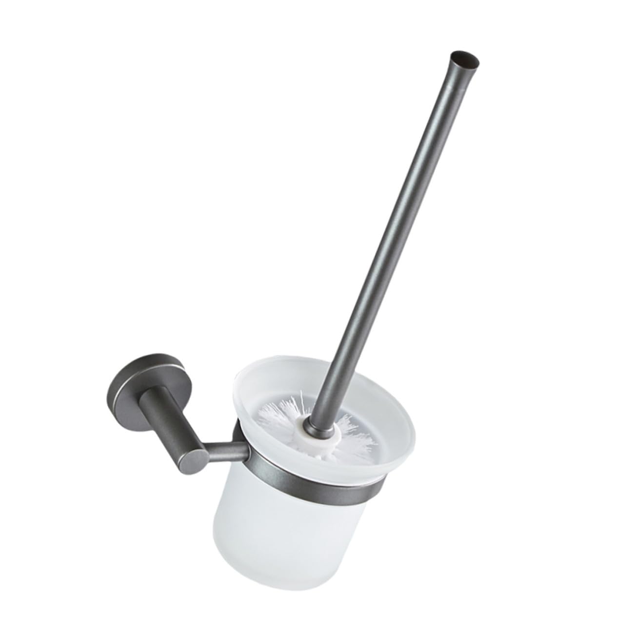 Escobilla de Baño Pared con Mango y Base de Vidrio Esmerilado Soporte Montado Pared para Limpieza Higiénica de Inodoro y Urinario Práctico Juego de Accesorios para Hogar