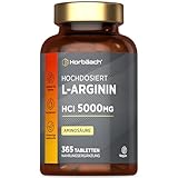 Arginin Kapseln Hochdosiert 4500mg | Arginin HCl Base | 365 Vegane Tabletten | L Arginin HCL für höchste Bioverfügbarkeit | Horbaach