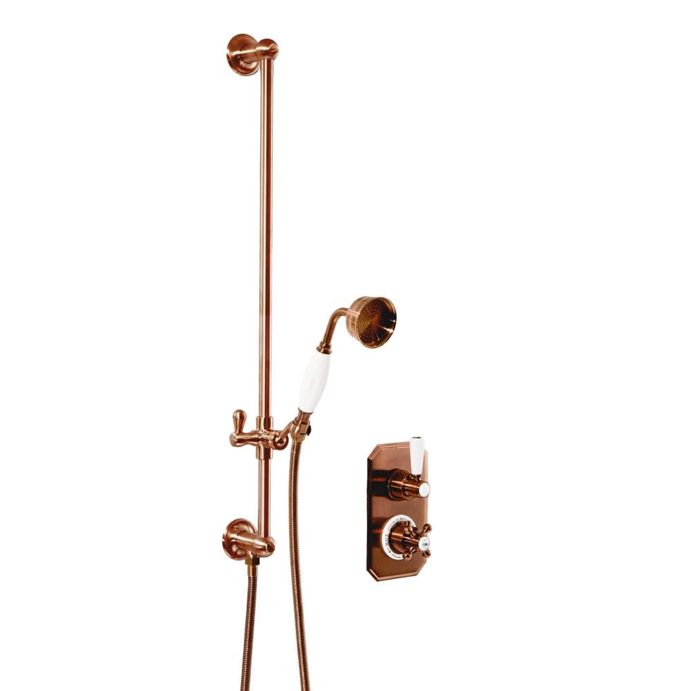 Milano Elizabeth Thermostatic Mixer Valve Riser Rail Hand Shower Kit - Copper