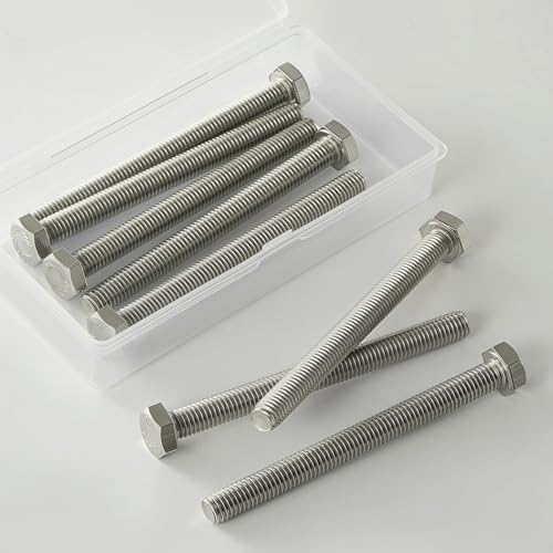 Image of M8x1.25 x 100mm Hex Head Screws Bolts, 304 Stainless Steel (A2-70), Bright Finish, Fully Threaded, Hexagon Head Bolts, Quantity 8