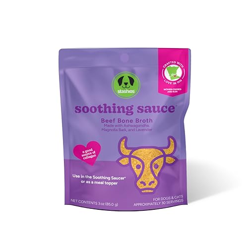 Image of Stashios Soothing Sauce Beef Bone Broth Calming Powder Supplement for Dogs & Cats, All Natural Anxiety Relief, Made in The USA, 3 oz