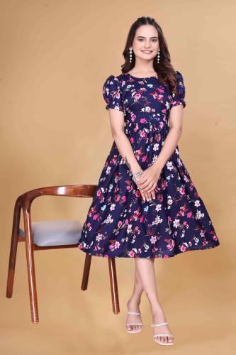 Image of Women's Crepe Floral Print Flared Midi Dress