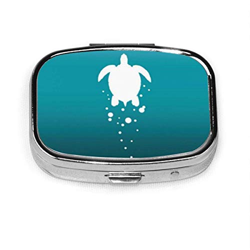 Pastillero portátil Burbujas de tortuga marina contra azul verde océano organizador de pastillas estuche contenedor de pastillas para monedero o bolsillo moda personalizada T