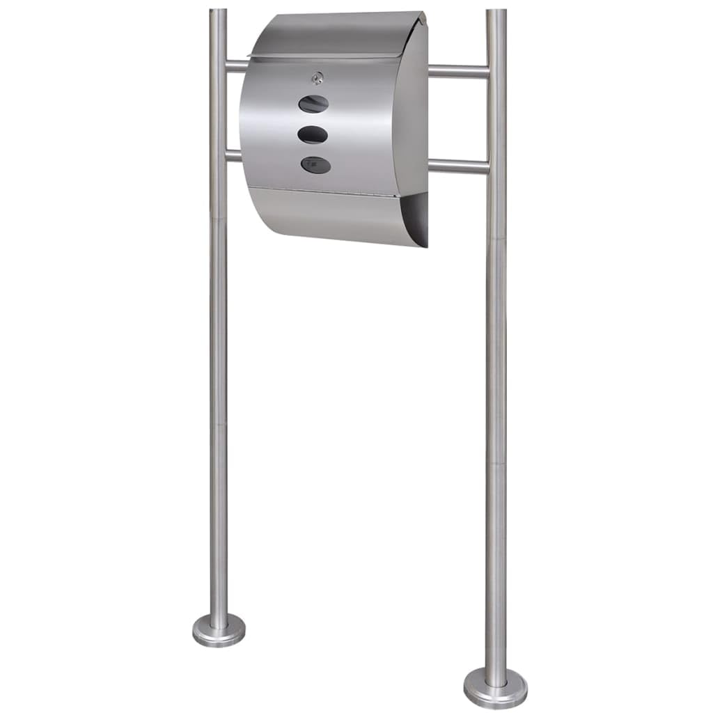 Buzón de acero inoxidable con soporte, cerradura resistente a la intemperie, solapa de entrada, compartimento para periódicos, placa de nombre, número de casa, acero inoxidable, para entrada