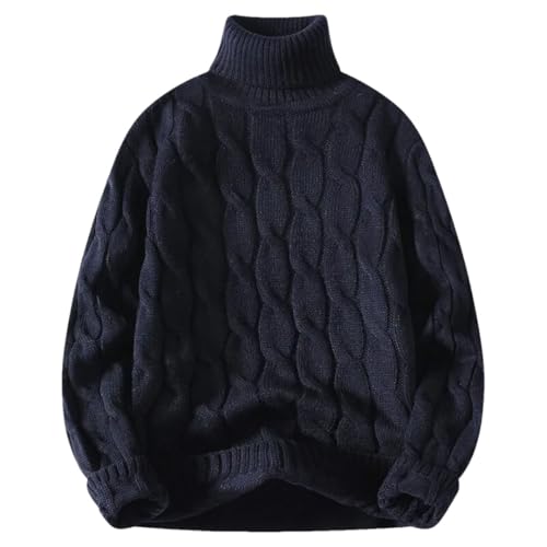Men’S Turtleneck Long Sleeve Thread Sweater Solid Color Thick Warm Loose Casual Knitted Pullover Sweater