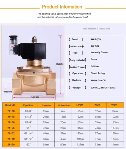 Válvula solenoide de latón de acción directa NC 3/8 NPT para agua y aire 230VAC 4