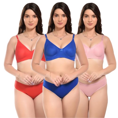 Image of SGC Women Cotton Blend Lingerie Set||Lightly Padded Wirefree Bra & Panty Set||Bridel Set for Women & Girls