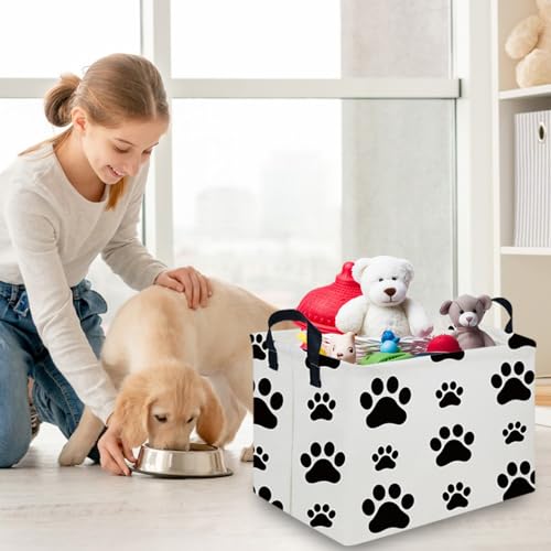 Image of Rectangular Dog Basket,Nursery Hamper,Collapsible canvas kids toy storage box,Kids room storage basket,Pet decor(Dog paw)