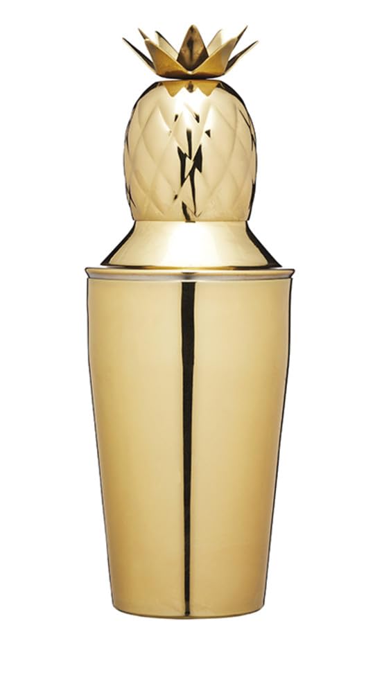 BCCSPAPL Pineapple Cocktail Shaker with Recipe, Stainless Steel, 325 ml, Brass-Effect