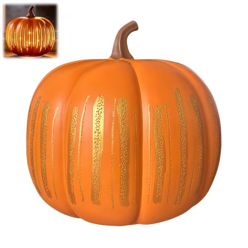 Starry Night Pumpkins Twinkle Light Pumpkins Illuminated Starry Night Glass Pumpkin for Fall Halloween Decorations Bedroom Hallway (Medium Size)