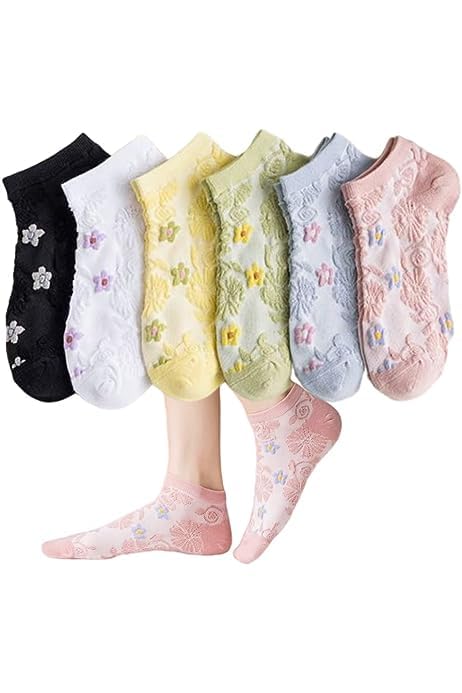 wklouyhe Women's Lace Ruffles Ankle Length Casual Sock, Cottagecore Breathable Mid Socks, Floral Crew Socks_Free Size(Pack Of 05),Multicolor-picture-12