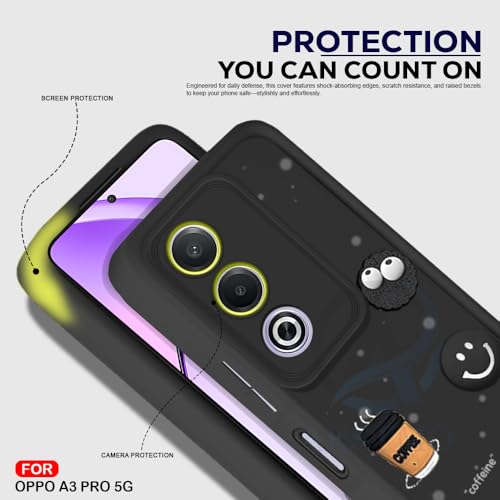 Image of AESTMO Back Case Cover for Oppo A3 Pro 5G Cover | Cute Fun Cartoon 3D Ball | Coffee Silicone Case | Full Body Protection | Camera Protection Back Cover for Oppo A3 Pro 5G (Black)