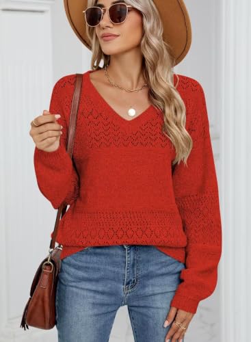 Image of JOCAFIYE Womens Sweaters Casual Long Sleeve V Neck Pullover Sweater Tops