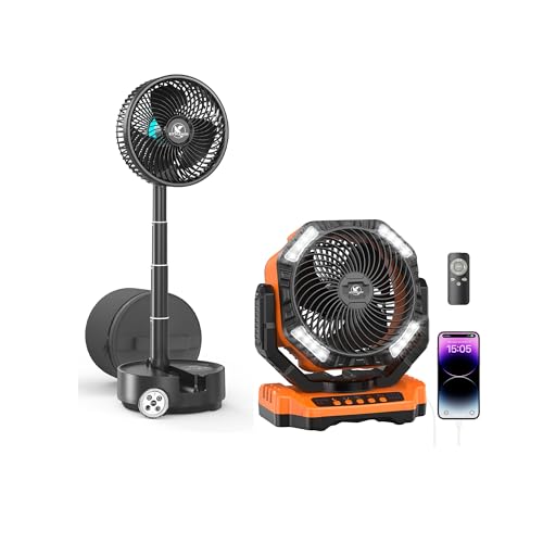 KITWLEMEN 8" Portable Travel Fan & 40000mAh Auto-Oscillating Battery Powered Camping Fan, 9/4 Speeds 8H Timer for Powerful Cooling - Ideal for Indoor and Outdoor Use