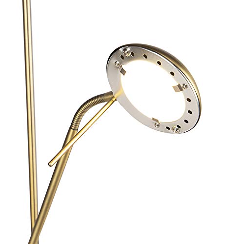 Qazqa led Modern Deckenfluter mit Lesearm, Stehleuchte, Stehlampe - Diva - Bronze, Rund, inkl. 18W integrierter LED, dimmbar, 2-flammig, 180cm, Ideal als Bürolampe und Schlafzimmerlampe