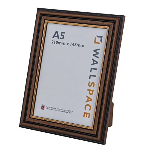 Wall Space Traditional Mahogany A5 Certificate Frame with Gold Inset, Brown with Gold Line, 6x8 inches