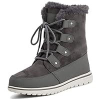 Polar Boot Womens Quilted Outdoor Cuff Snow Duck Waterproof Lace Up Faux Fur Boots, Grey Suede, 8 UK