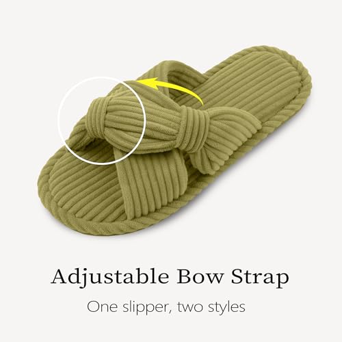 Image of IPSAE House Slippers for Woman Memory Foam Open Toe Slippers Corduroy Cross Bow Womens Slipper Slides Comfy Indoor Bedroom Slip On Shoes