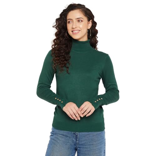 Image of Madame Women Solid Bottle Green Sweater