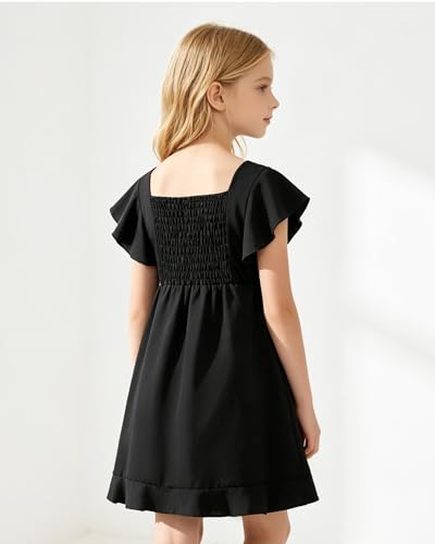 Coedody Girls Black Dress for Tween Girls 6-14Y Square Neck Flutter Sleeve Party Easter Graduation Dress — view 3