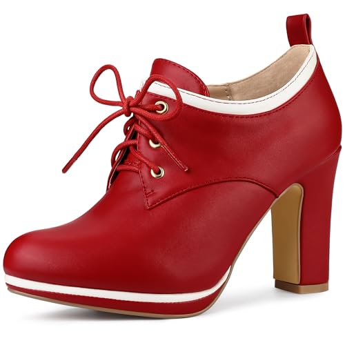 Allegra K Allegra K Women's Platform Lace Up Chunky Heels Ankle Boots Red Ankle Boots 7 M US