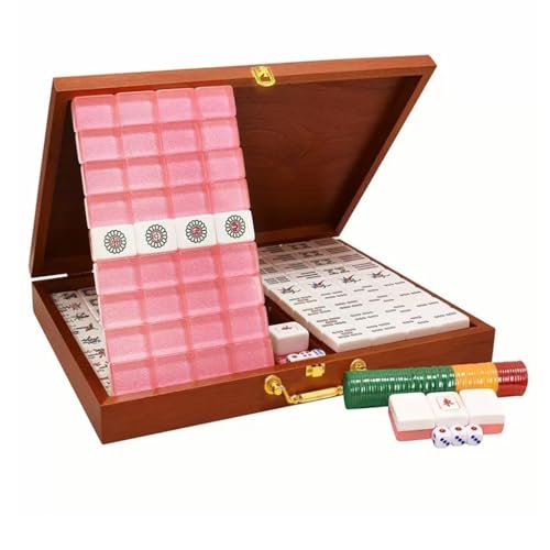 Juego Chino Mahjong con 144 piezas en caja de madera miniatura 1