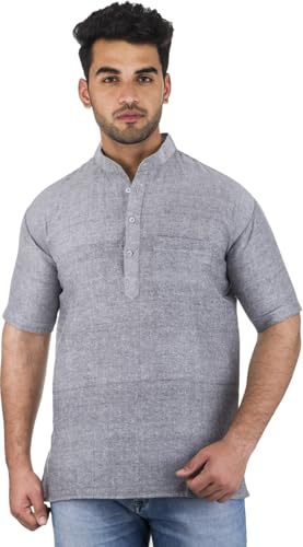 Image of Men's Cotton Short Kurta Without Pant | Mandarin Neck Short Kurta | Half Sleeve Casual Kurta | Traditional Ethnic Regular Kurta | Solid Plain Kurta for Men's (Pack of 1)