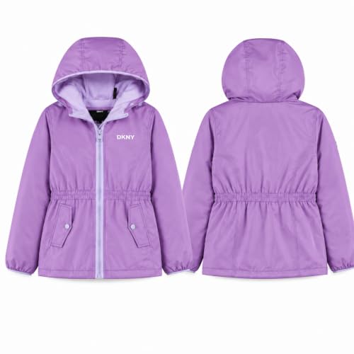 Image of DKNY Girls Midweight Jacket, Anorak Windbreaker, Polar Fleece Lined, Hooded