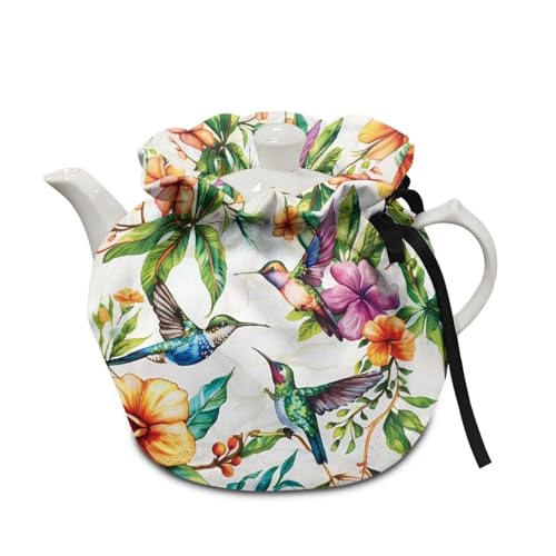 Mintulipy Hummingbird Flower Tea Cosy Keep Warm Teapot Protective Cover Insulated Tea Kettle Dust Cover for Teapots Breakfast Pot Tabletop Kitchen Accessories Tea Pot Covers Only