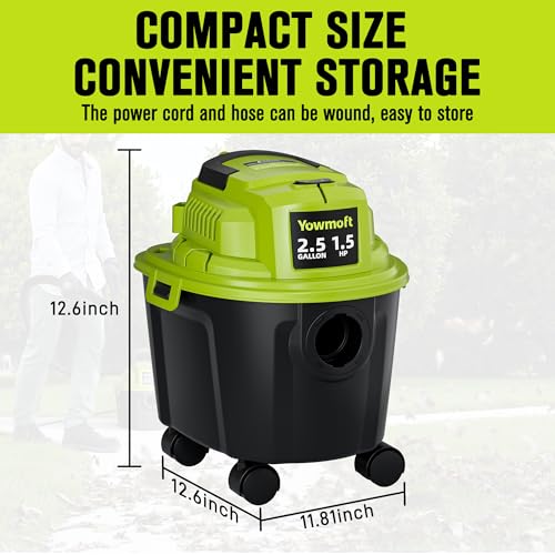 Image of YWDV25B 2.5 Gallon Small Shop Vac 1.5 Peak HP Mini Wet Dry Vac with Blowing Function, 15Ft of Cleaning Reach, 3 in 1 Portable Compact Shop Vacuum for Hose and Attachments for Home Floor /Car /Garage