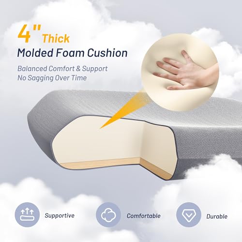 Image of Office Chair for Long Hours & Back Pain Relief - 4 inch Molded Foam Cushion, Padded Lumbar Support, and Padded Flip-up Armrests, Ideal for Office or Study, Light Gray
