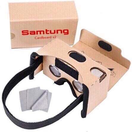 Cardboard Virtual Reality Glasses, Includes Head Strap, Suction Cup Mount for Secure Phone Placement + Nose & Forehead Padding, Compatible with iPhone, Samsung Galaxy & More