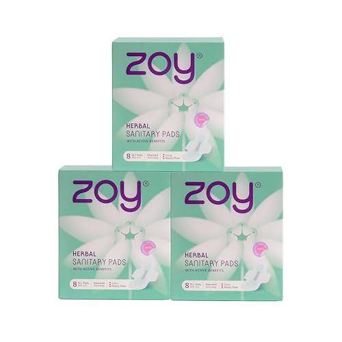 Image of ZOY Herbal Sanitary Pads for Women XL+ Extra Heavy Flow | Period Comfort Support, Rash-Free, Breathable Cotton | Night Pads, Odour Control, Ultra Thin Leak Lock | 24 Pads
