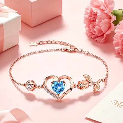Image of 1CT Rose Heart Bracelet Moissanite Lab-Grown Sapphire Ruby Emerald&More 18K White Rose Gold Plated Anniversary Birthday Gift for Wife Girlfriend Mom Daughter Mothers Day Gift for Mom