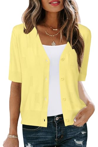 Image of Arach&Cloz Women's Lightweight Spring Summer Business Casual Cropped Short Sleeve Cardigan