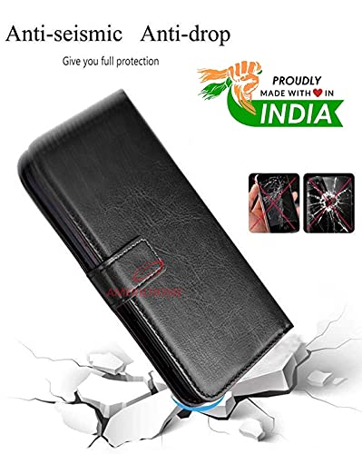 Image of Inside Rubber TPU with Card Pockets Magnetic Closure Protection Compatible with Vivo Y20, Y20i, V2027, V2029 (Black)